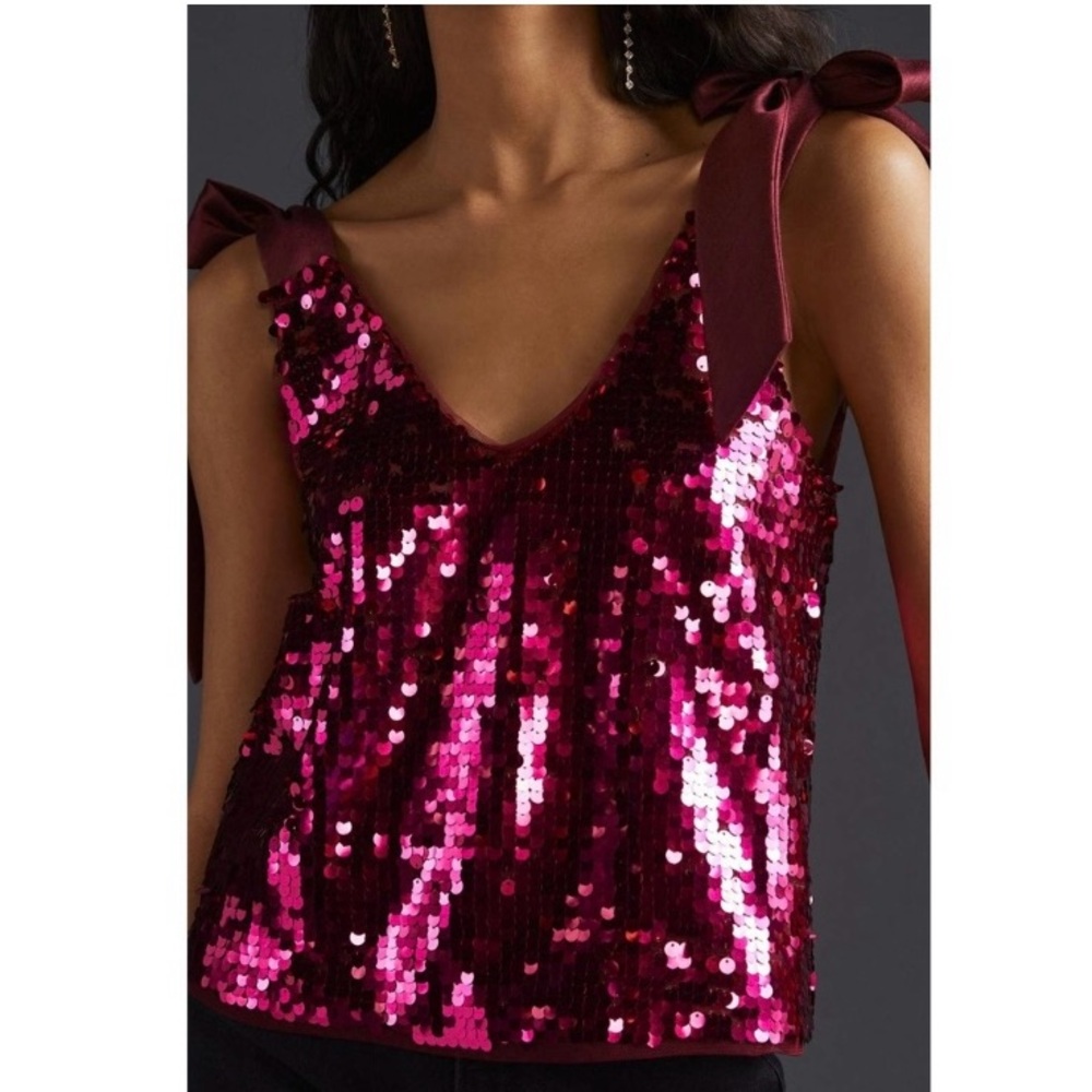 Maeve Fuchsia Sequin Tie-Shoulder Tank